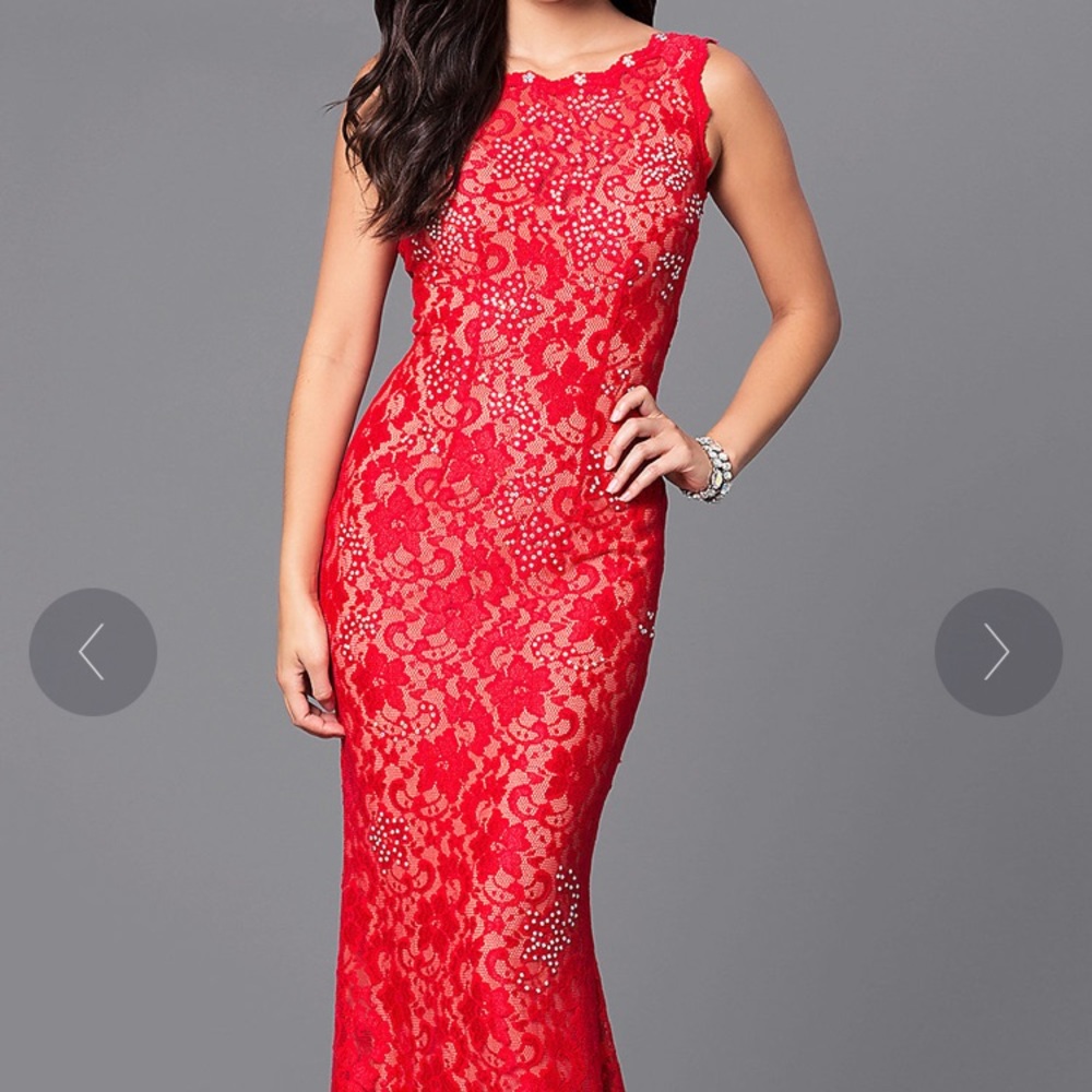 Red Jovani Prom Beaded Lace Gown